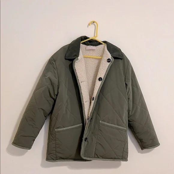 Free people Arnelle Teddy Reversible Olive Green Quilted Jacket size M NWOT